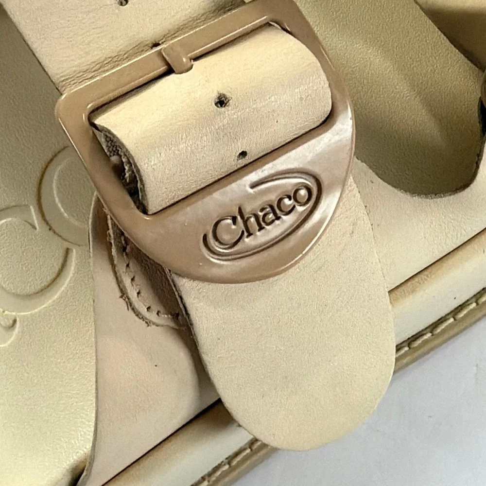 Chaco Townes Midform Slide Sandals Womens 10 Tan Beige Leather Buckle Chunky